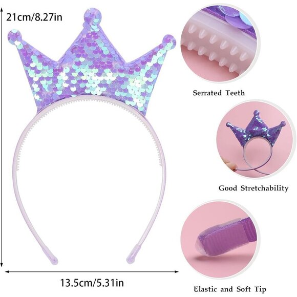 20 Pack Sparkling Princess Crown Headbands Women Glitter Sequin Headwear main image 7